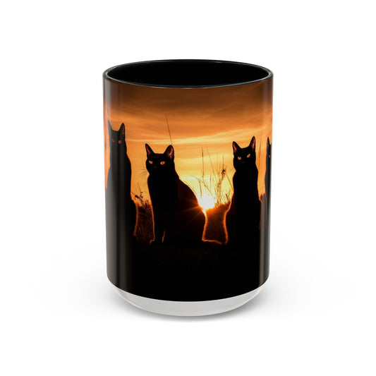 Sunset Cat Silhouette Coffee Mug, 15oz