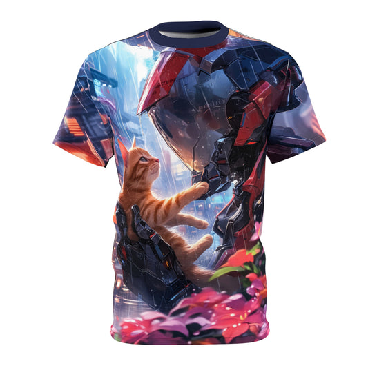 Futuristic Robot and Cat T-Shirt (AOP)