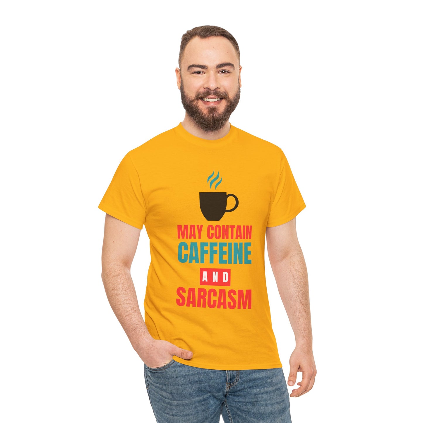 May Contain Caffeine and Sarcasm – Funny Tee by Elegant Deer T-shirt