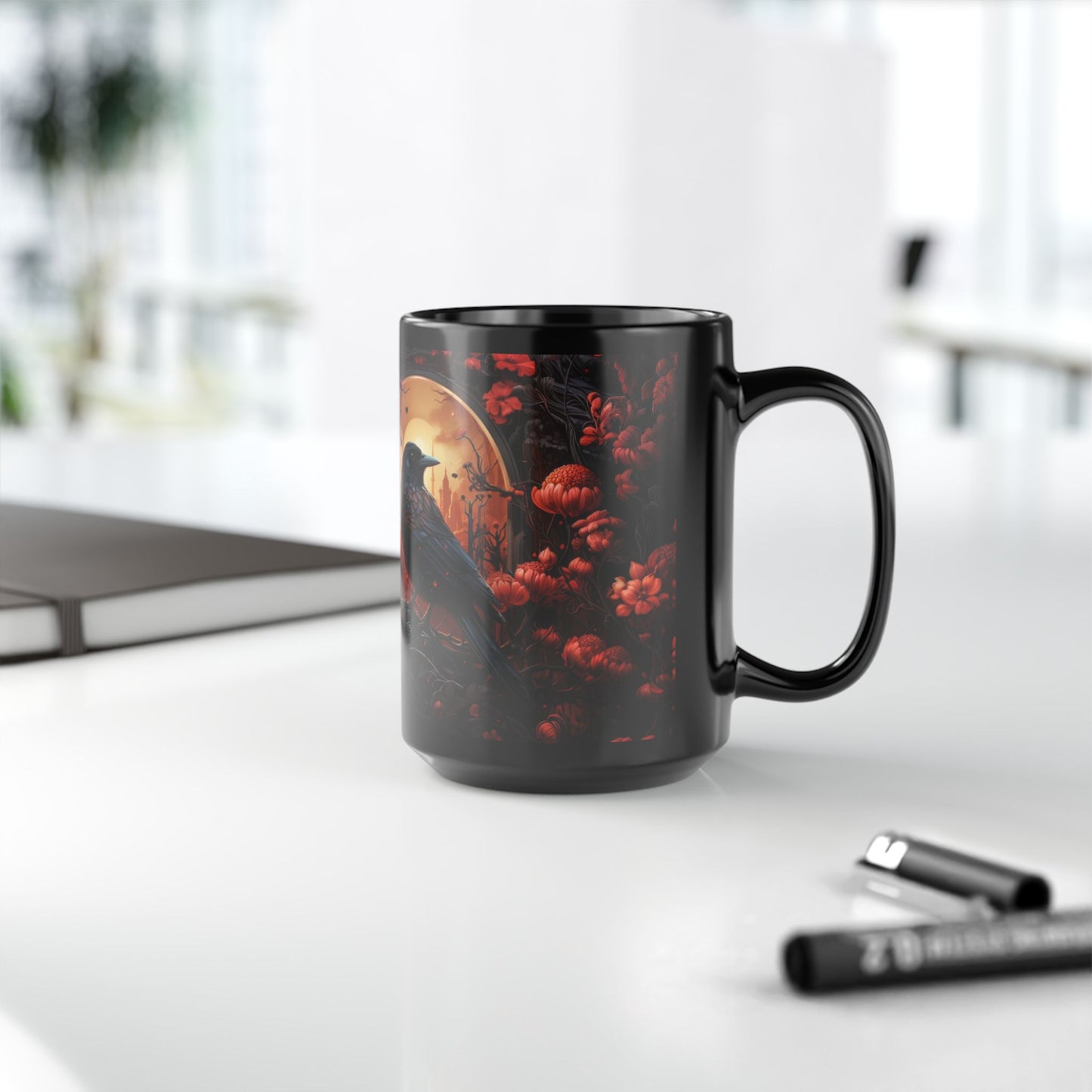 Dark Crow in the Flower Forest Coffe Mug 15oz