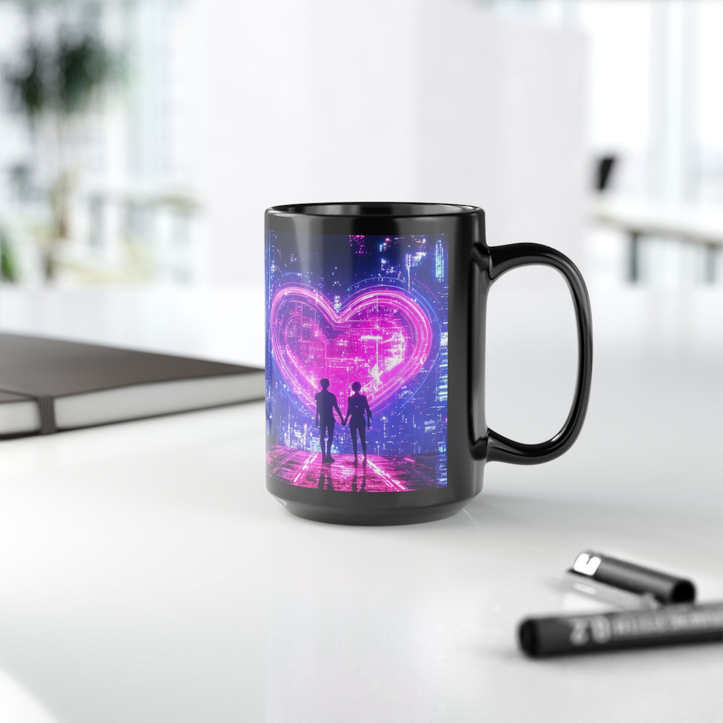 Cyberpunk Neon Love - Black 15oz Mug