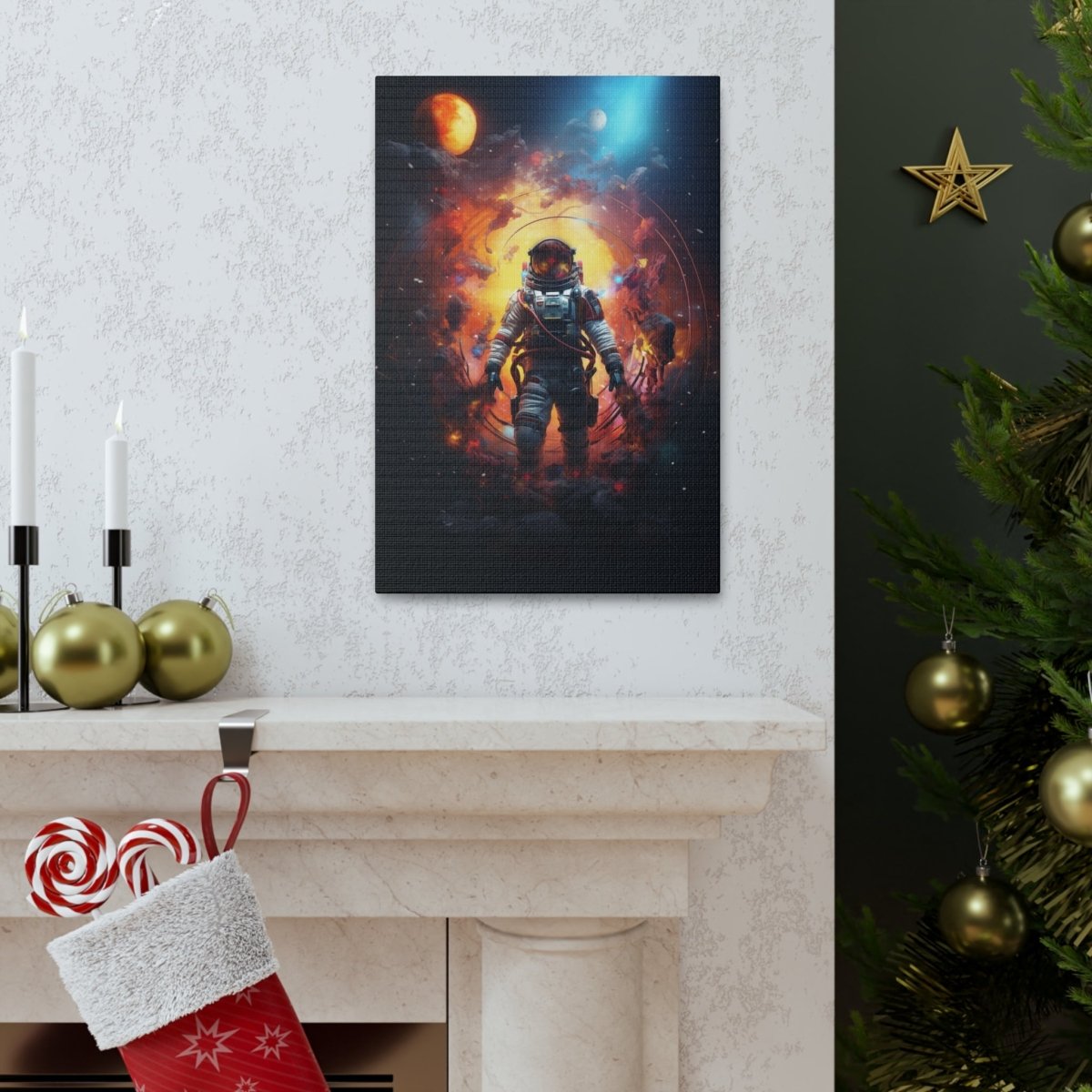 Astronaut portal to the nebula Canvas Poster - Elegant Deer