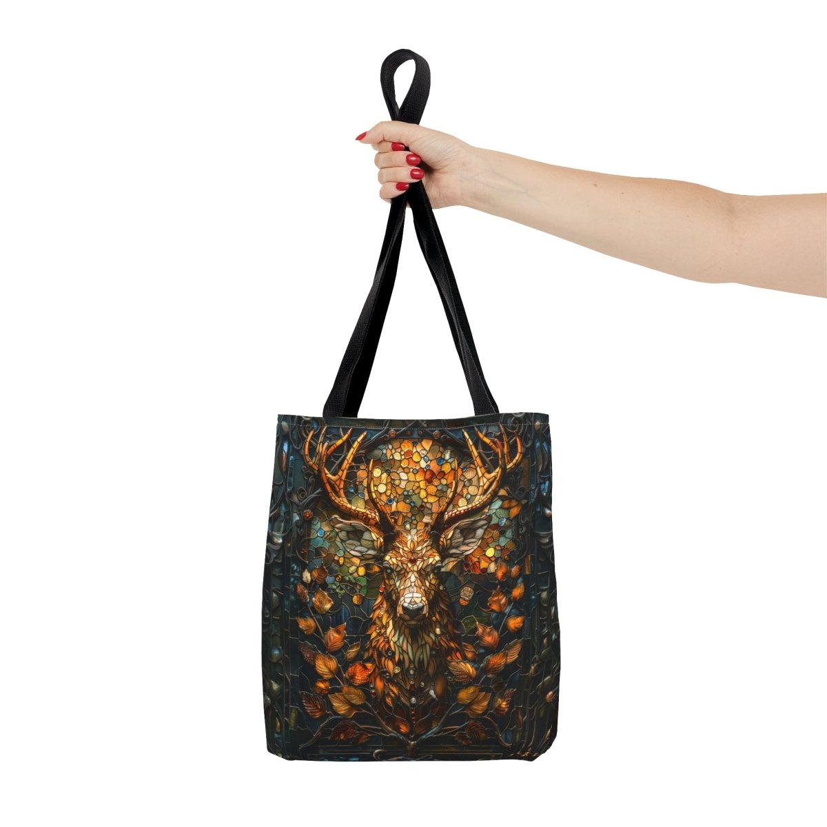 Autumn Majesty: Stained Glass Stag Tote Bag - Elegant Deer