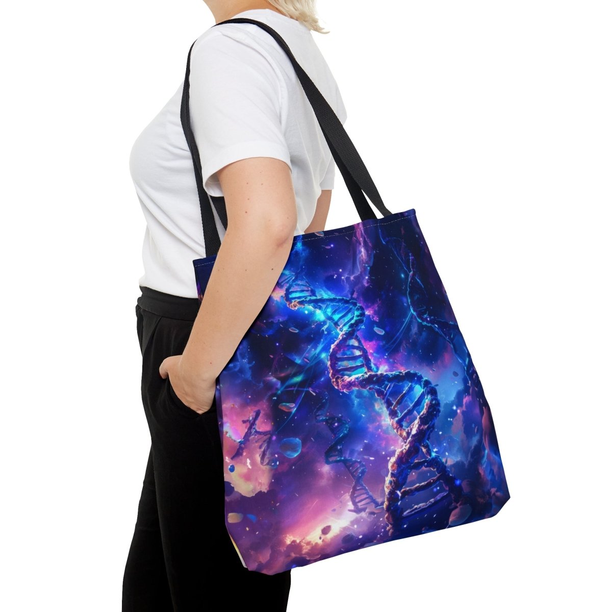 Cosmic Code: Galaxy DNA Tote Bag - Elegant Deer