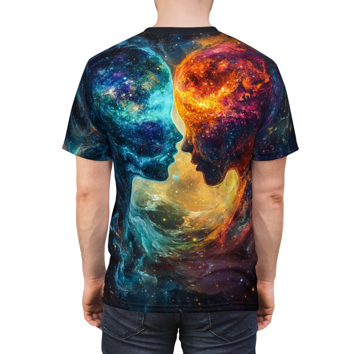 Cosmic Connection: Celestial Lovers AOP T-Shirt - Elegant Deer