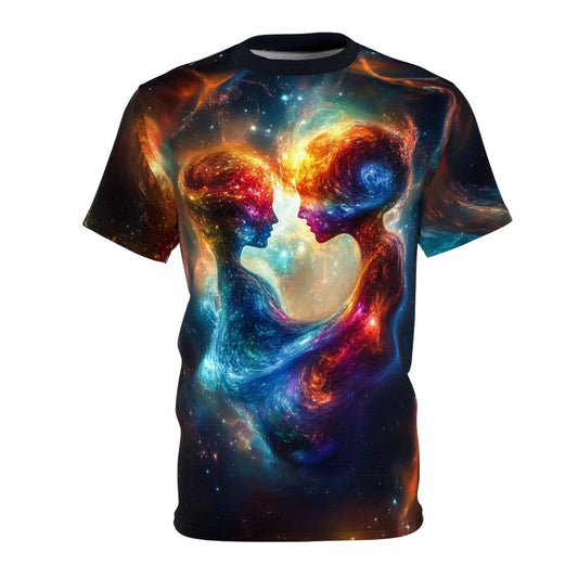 Cosmic Connection: Celestial Lovers AOP T-Shirt - Elegant Deer