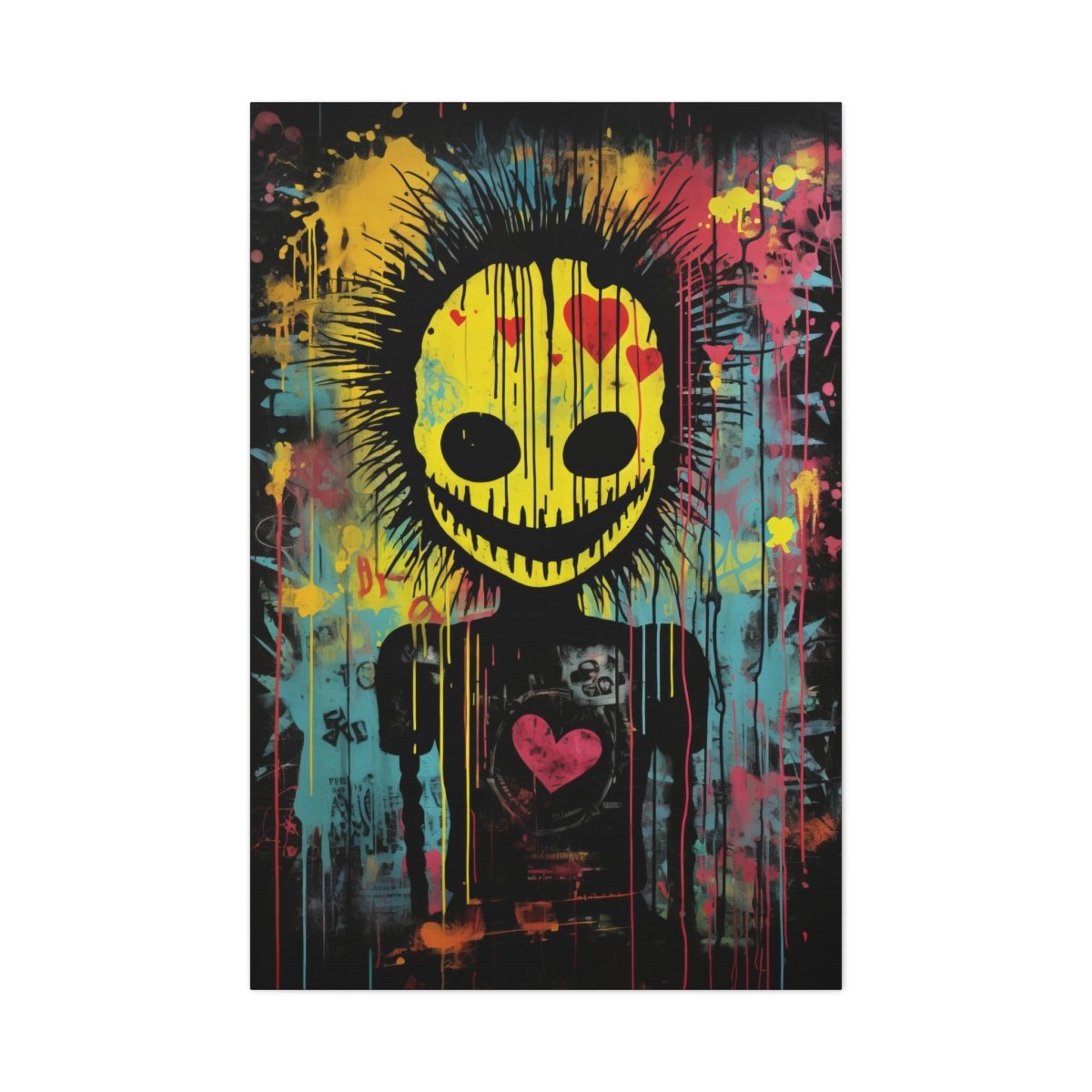 Creepy punk style smiling emoji canvas poster - Elegant Deer