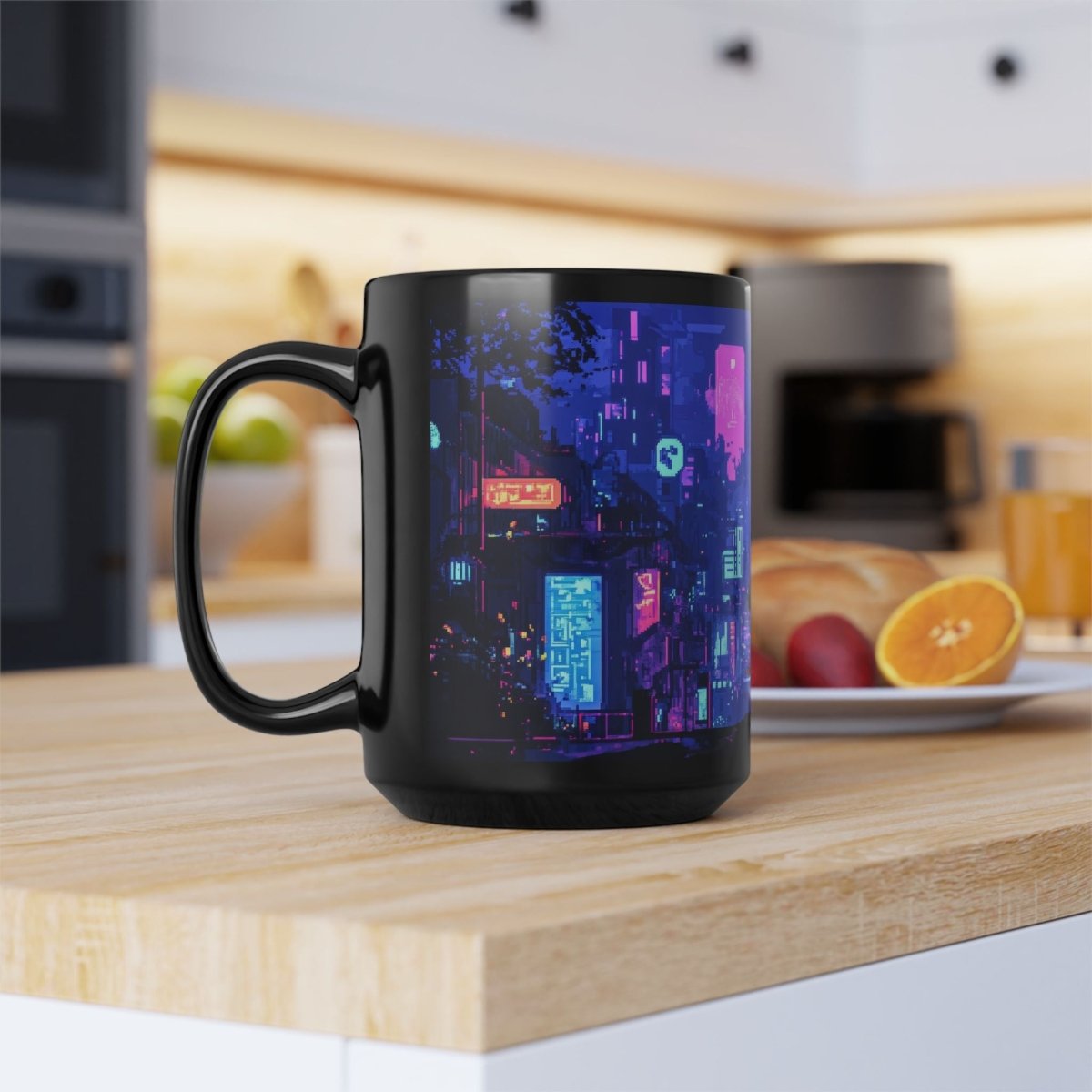 Cyberpunk Cityscape Mug – Neon Dreams 15oz - Elegant Deer