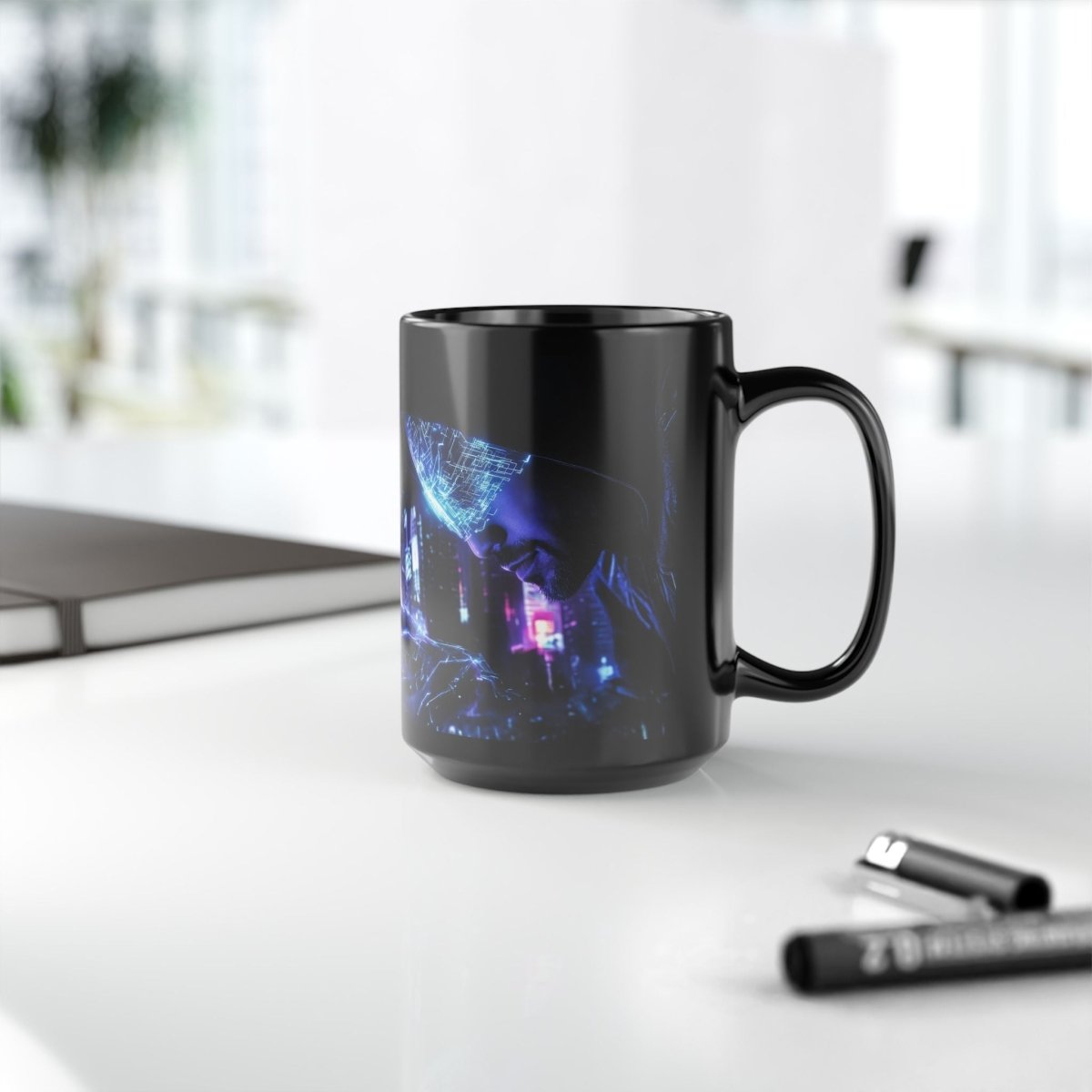 💻 Cyberpunk Hacker Black Mug – Neon Coded Shadow - Elegant Deer