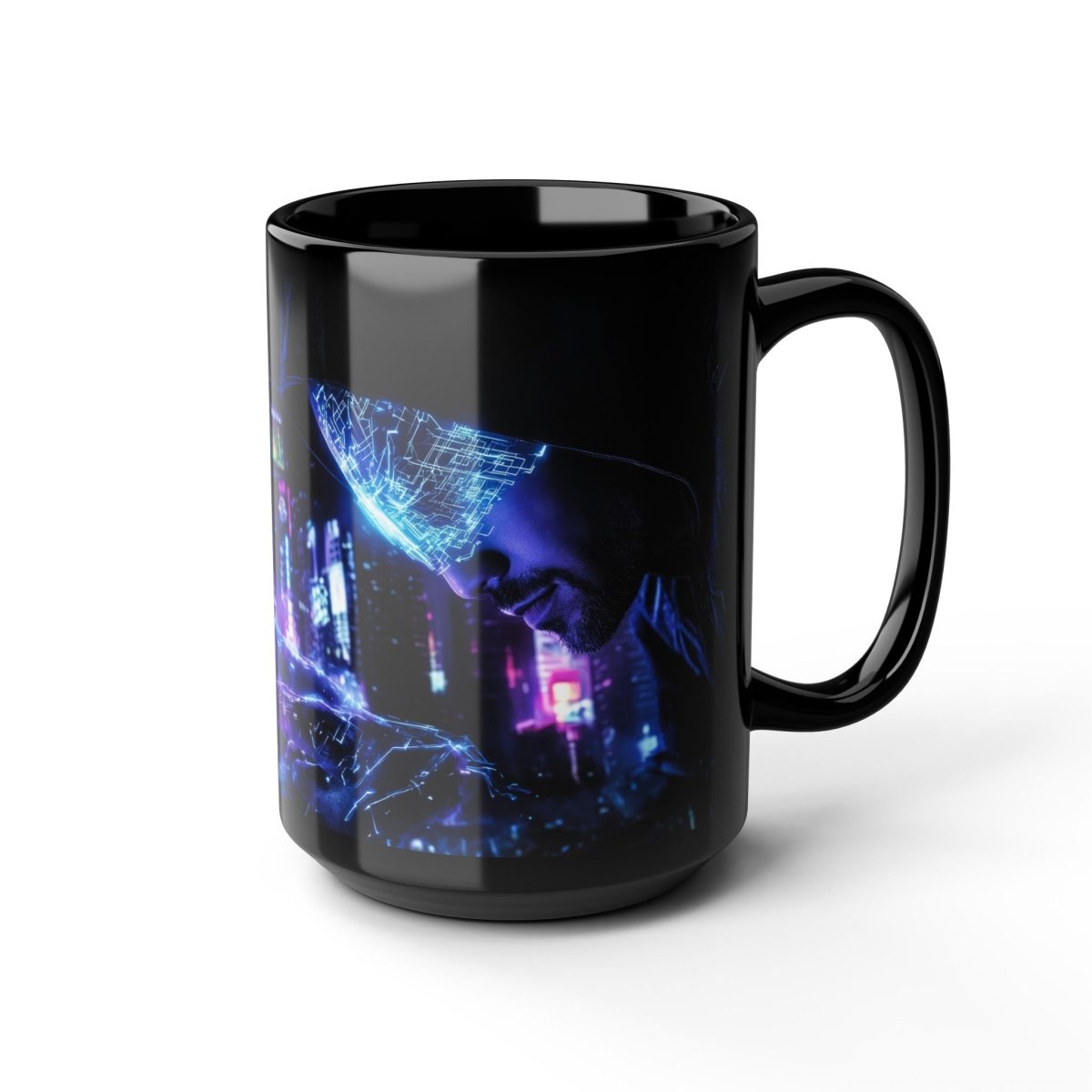 💻 Cyberpunk Hacker Black Mug – Neon Coded Shadow - Elegant Deer