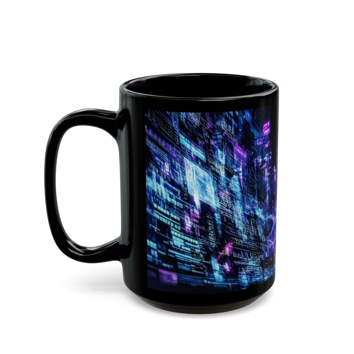 💻 Cyberpunk Hacker Black Mug – Neon Coded Shadow - Elegant Deer
