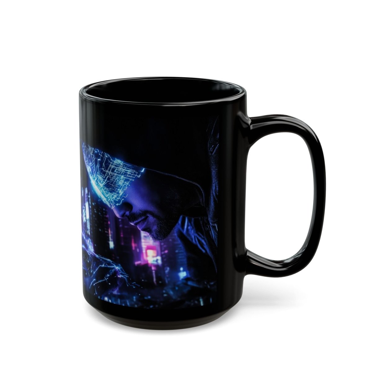 💻 Cyberpunk Hacker Black Mug – Neon Coded Shadow - Elegant Deer