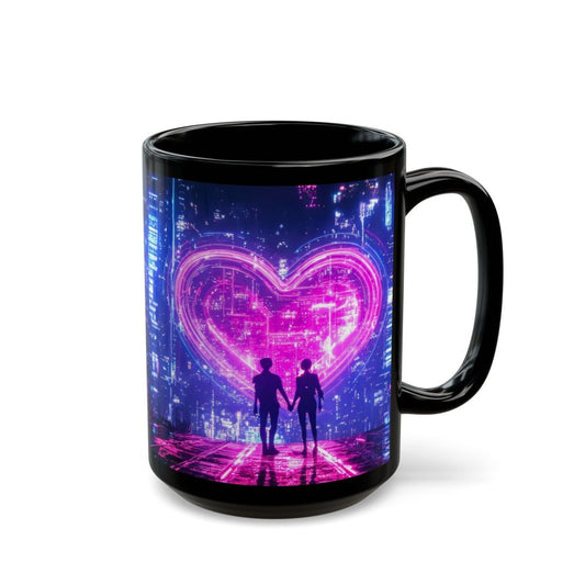 Cyberpunk Neon Love - Black 15oz Mug - Elegant Deer