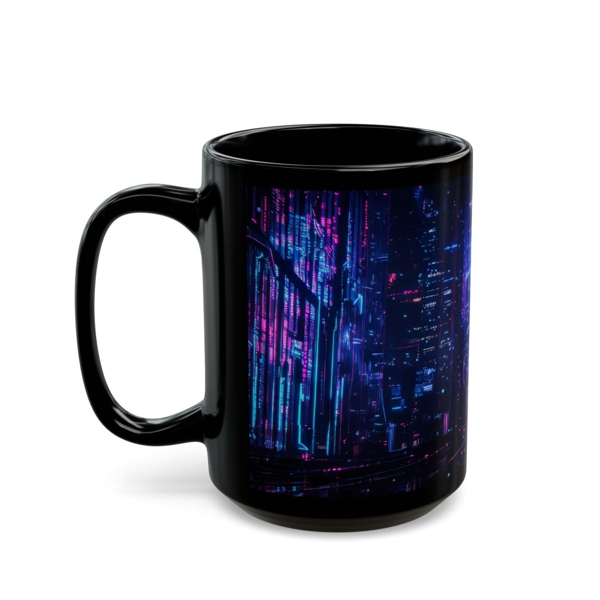 Cyberpunk Neon Love - Black 15oz Mug - Elegant Deer