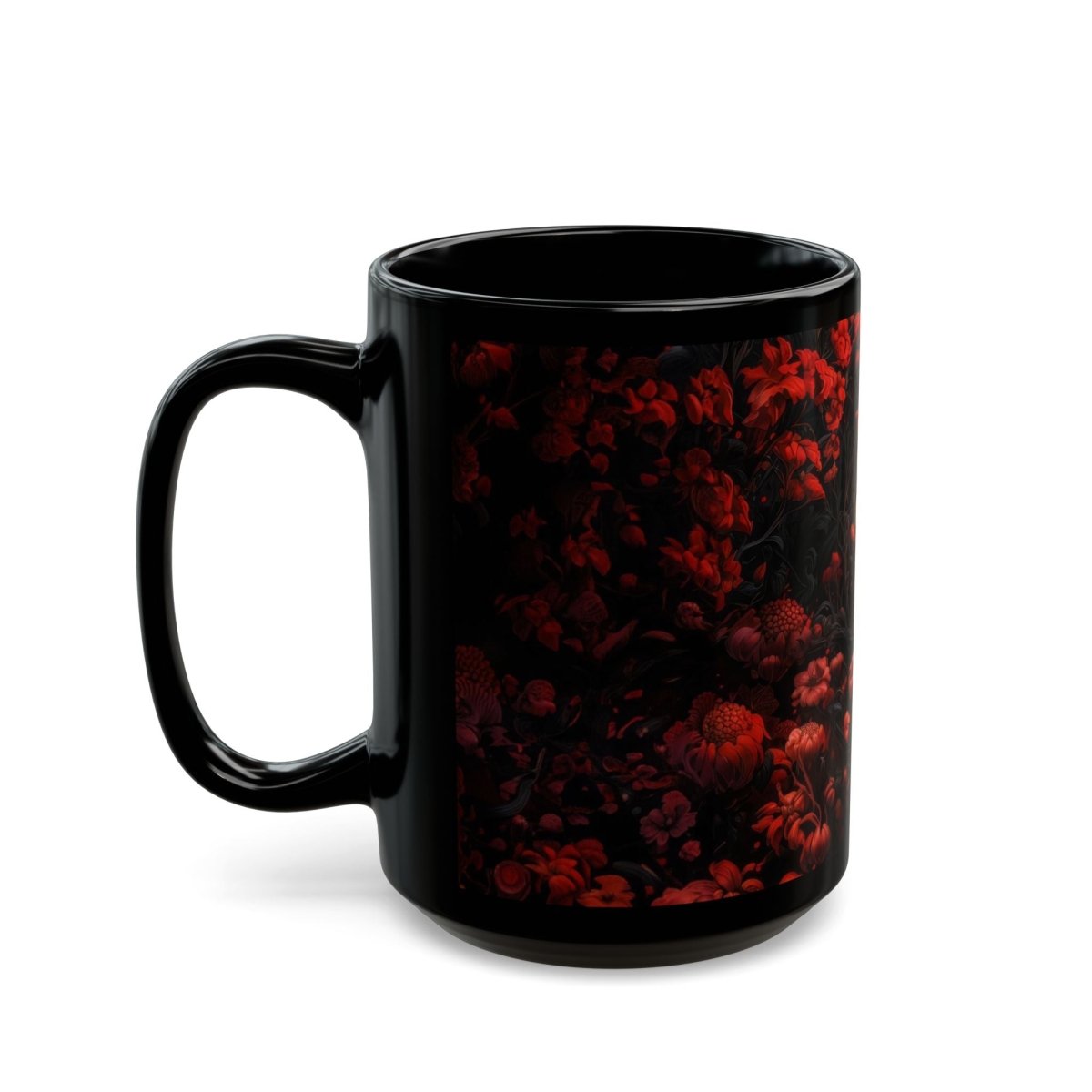 Dark Crow in the Flower Forest Coffe Mug 15oz - Elegant Deer