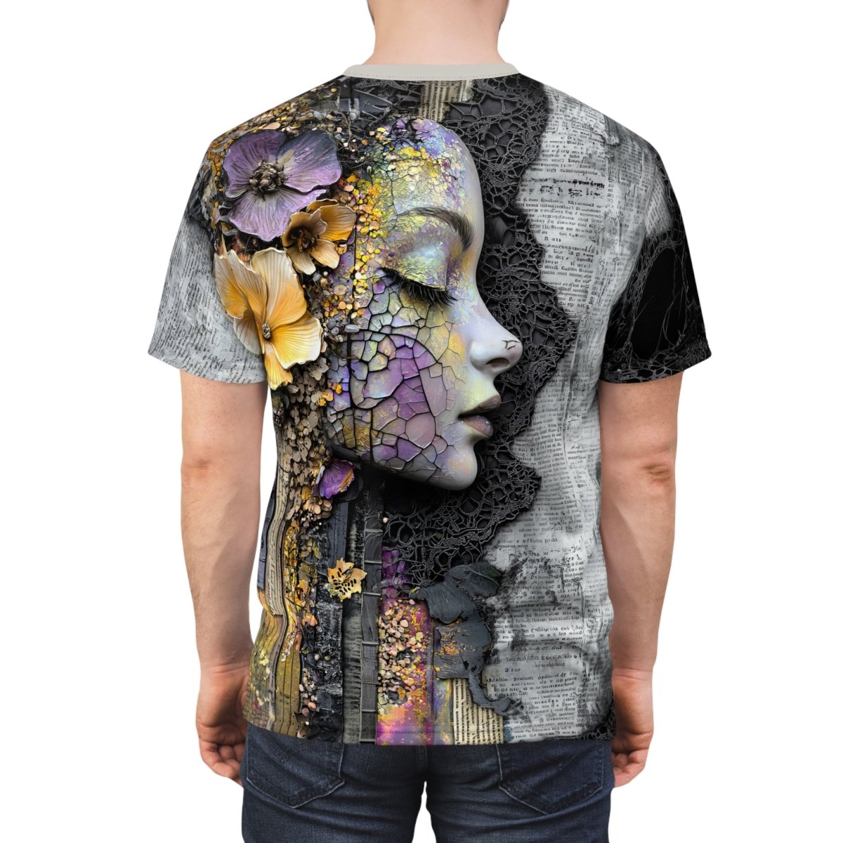 Ethereal Fracture: Dual - Sided Cosmic Art T-Shirt (AOP) - Elegant Deer