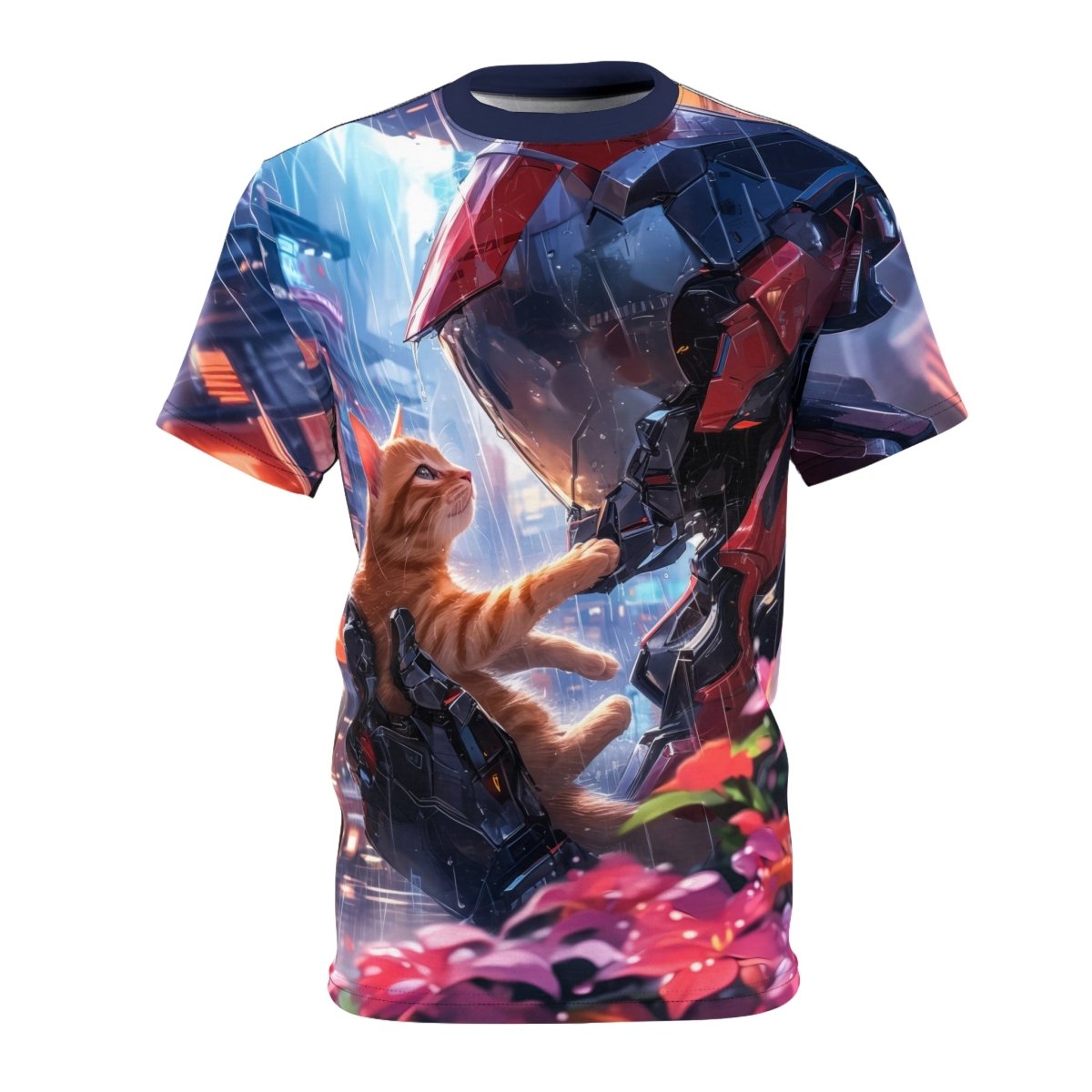 Futuristic Robot and Cat T-Shirt (AOP) - Elegant Deer