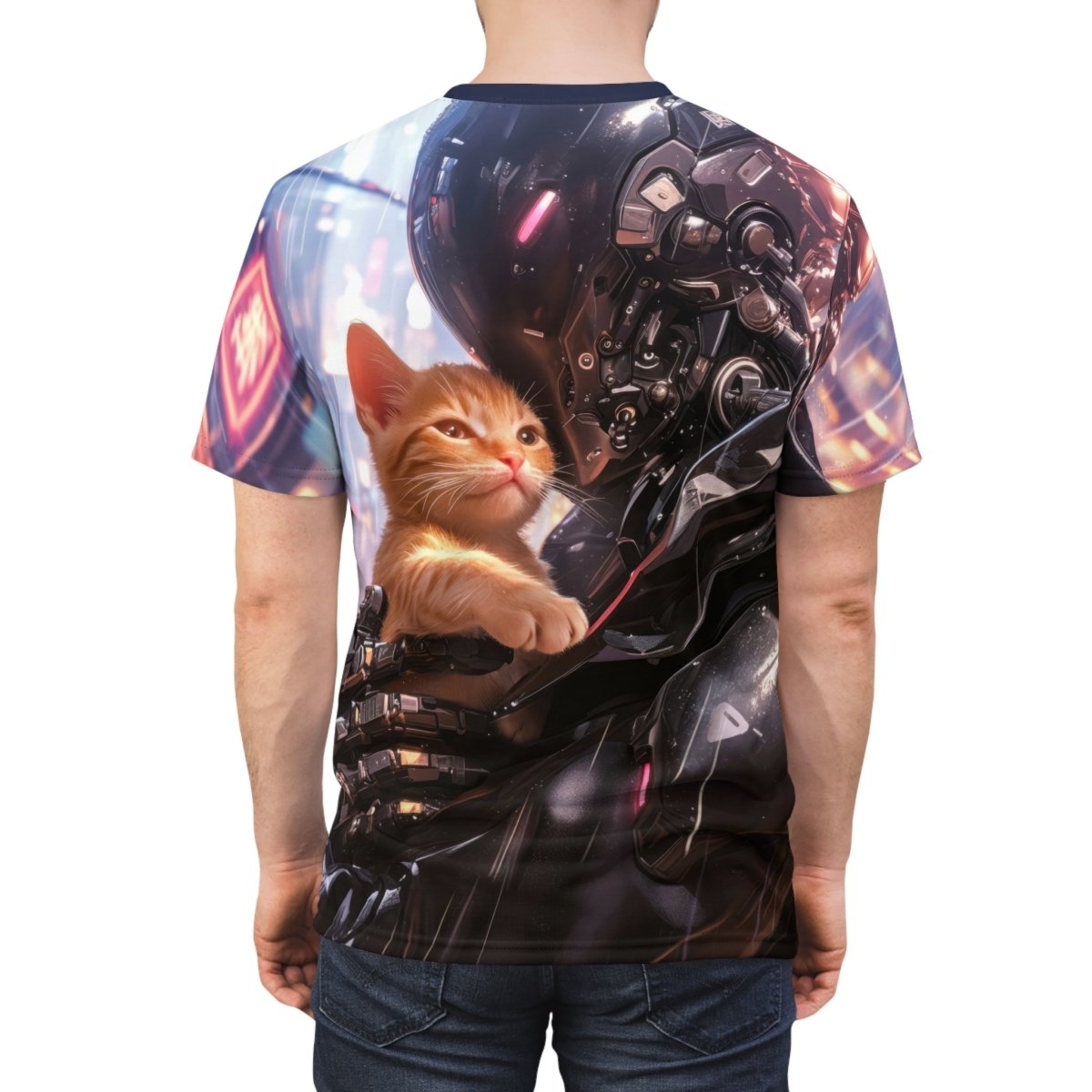 Futuristic Robot and Cat T-Shirt (AOP) - Elegant Deer