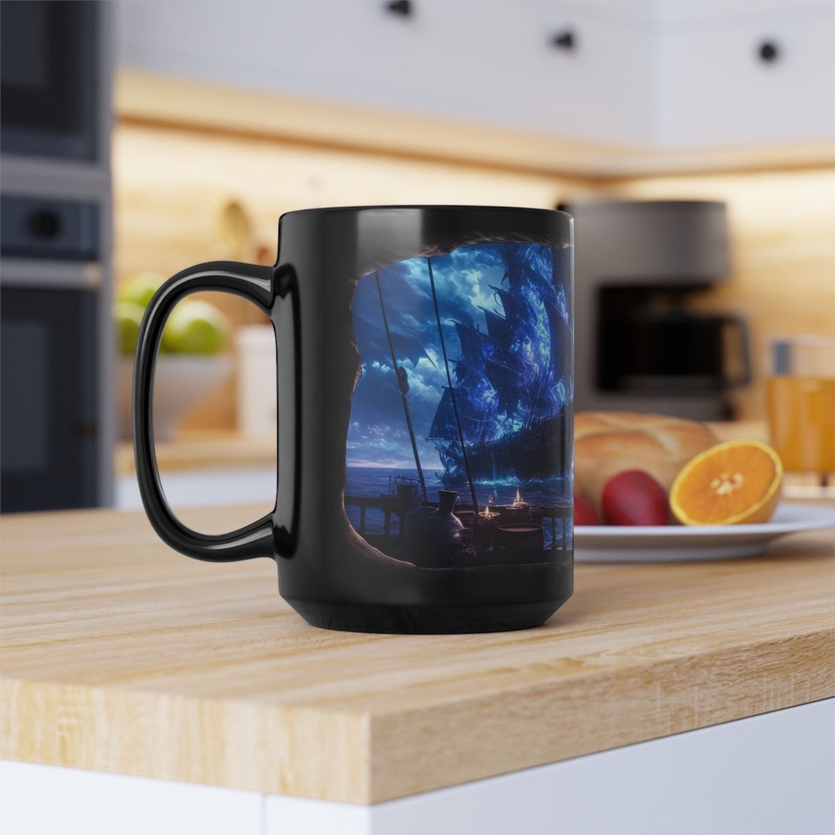☠️ Ghostly Pirate Queen Black Mug – Haunted Ship Captain - Elegant Deer