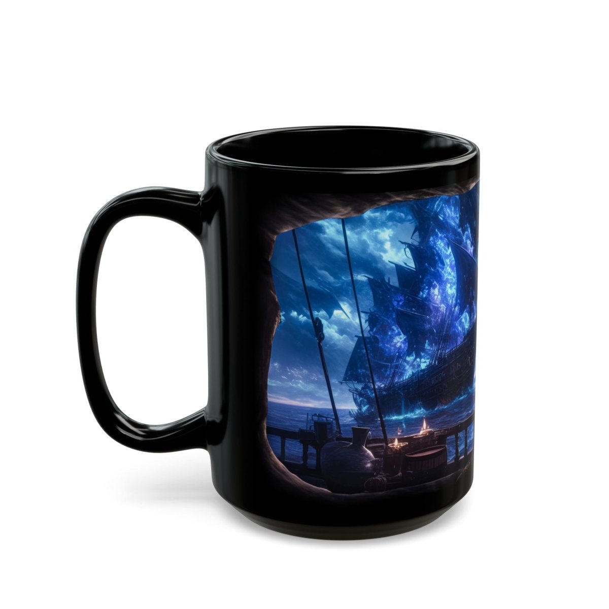 ☠️ Ghostly Pirate Queen Black Mug – Haunted Ship Captain - Elegant Deer