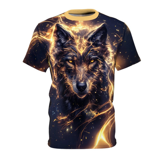 Golden Spirit: Celestial Wolf AOP T-Shirt - Elegant Deer