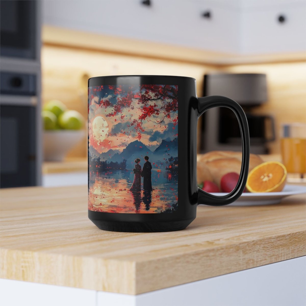 Japanese Traditional Style Valentine's Coffee Mug 15oz - Elegant Deer