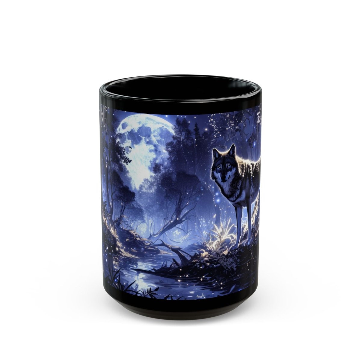 Mystical Wolf Mug with Moonlight 15oz - Elegant Deer