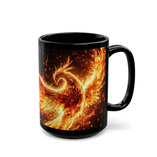 🔥 Phoenix Rising Black Mug – Mythical Firebird Art - Elegant Deer