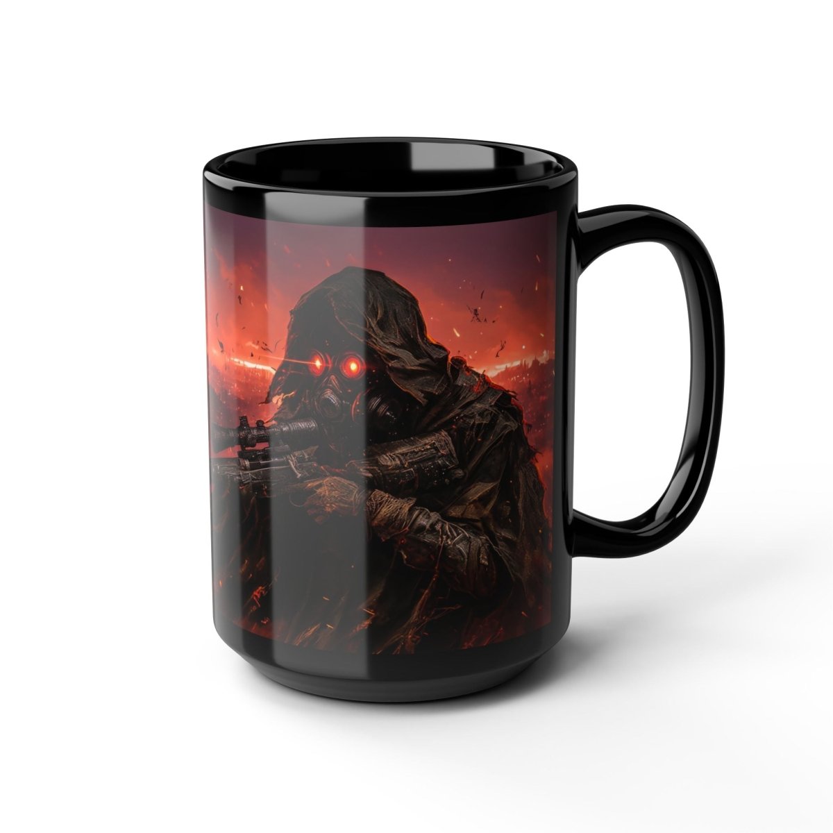 🎯 Post - Apocalyptic Sniper Black Mug – Dystopian Wasteland Warrior - Elegant Deer