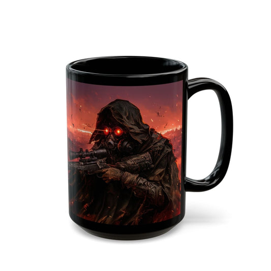 🎯 Post - Apocalyptic Sniper Black Mug – Dystopian Wasteland Warrior - Elegant Deer