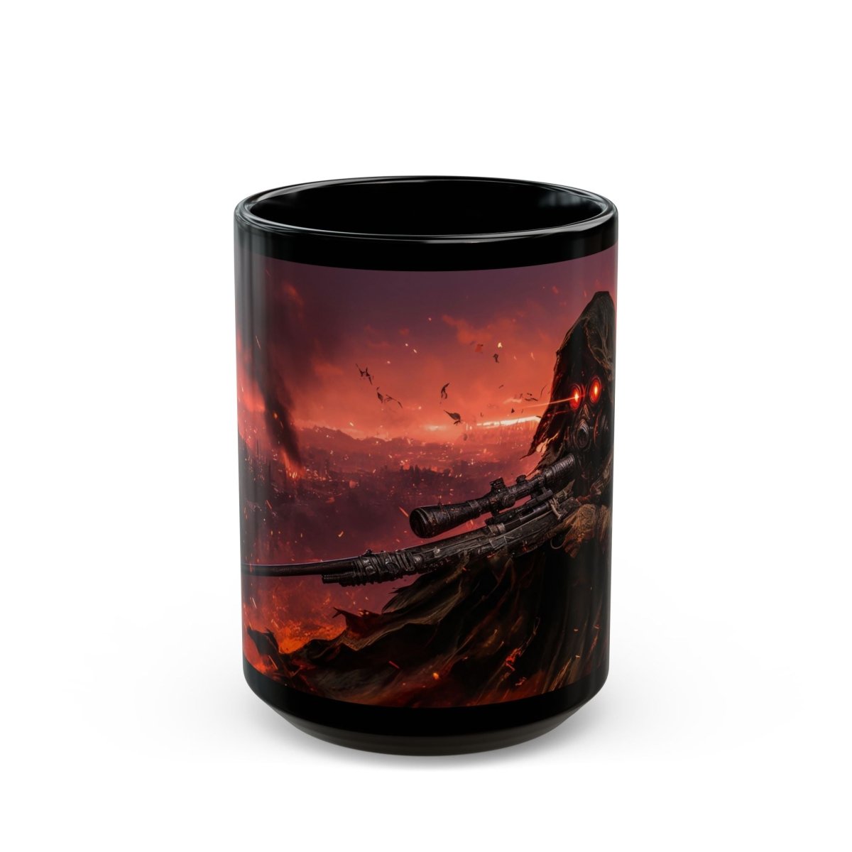 🎯 Post - Apocalyptic Sniper Black Mug – Dystopian Wasteland Warrior - Elegant Deer