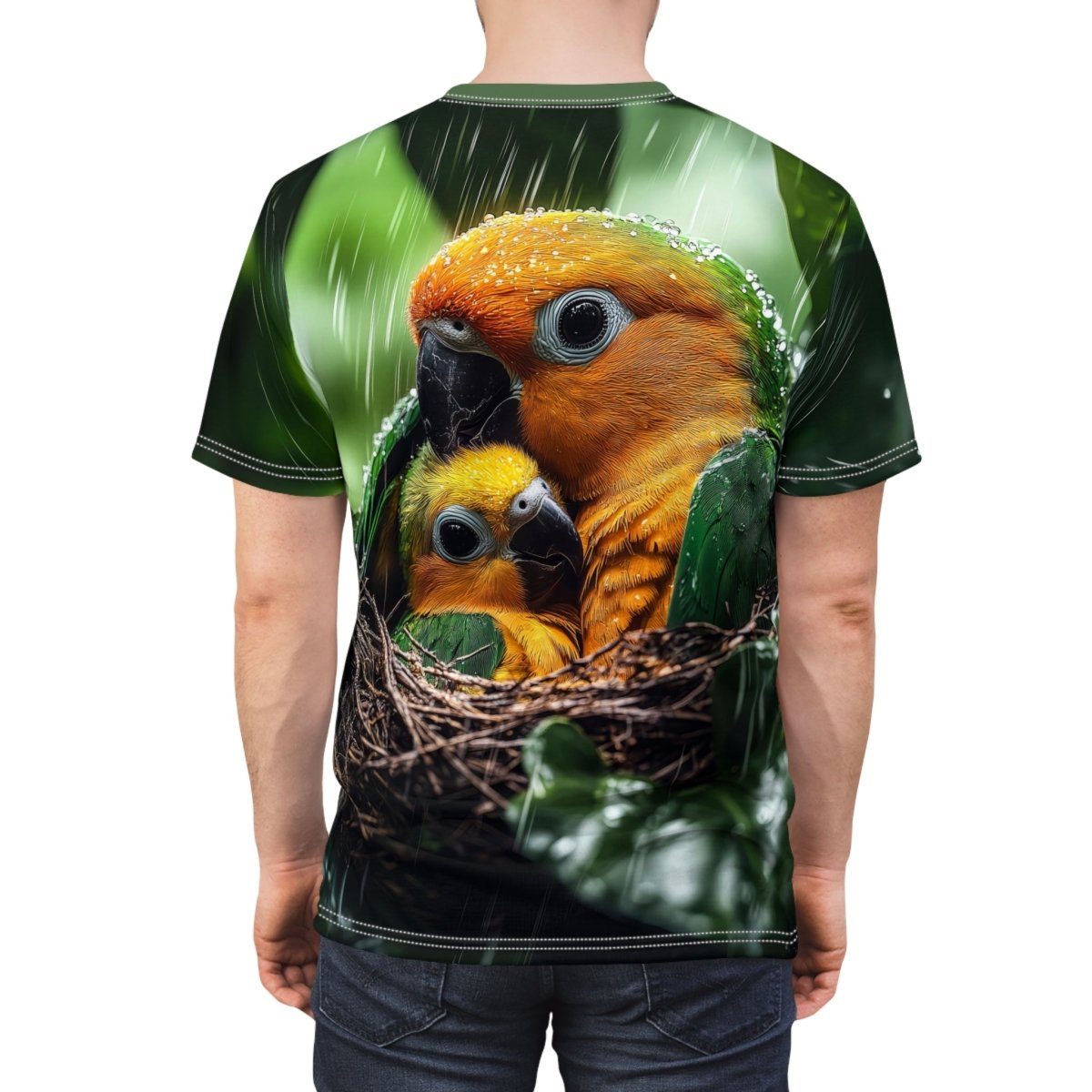 Rainforest Guardians: Parrot Family AOP T-Shirt - Elegant Deer