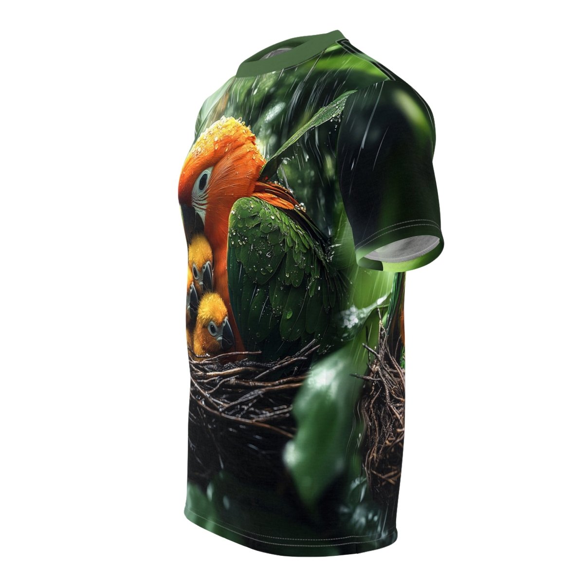 Rainforest Guardians: Parrot Family AOP T-Shirt - Elegant Deer