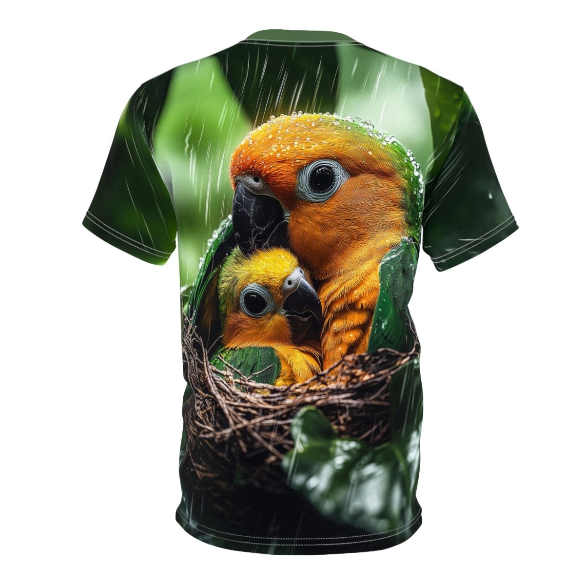 Rainforest Guardians: Parrot Family AOP T-Shirt - Elegant Deer