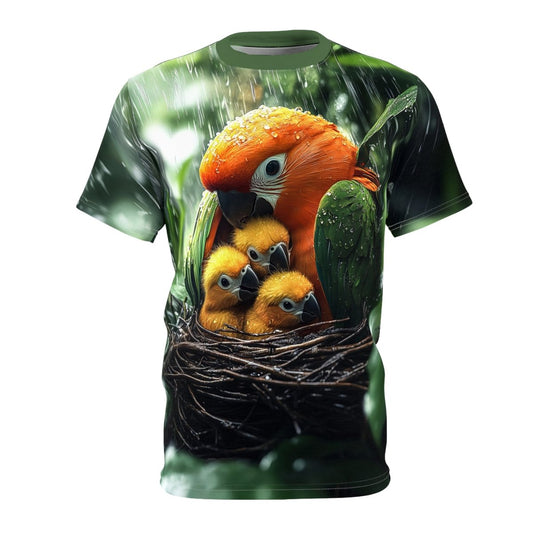 Rainforest Guardians: Parrot Family AOP T-Shirt - Elegant Deer