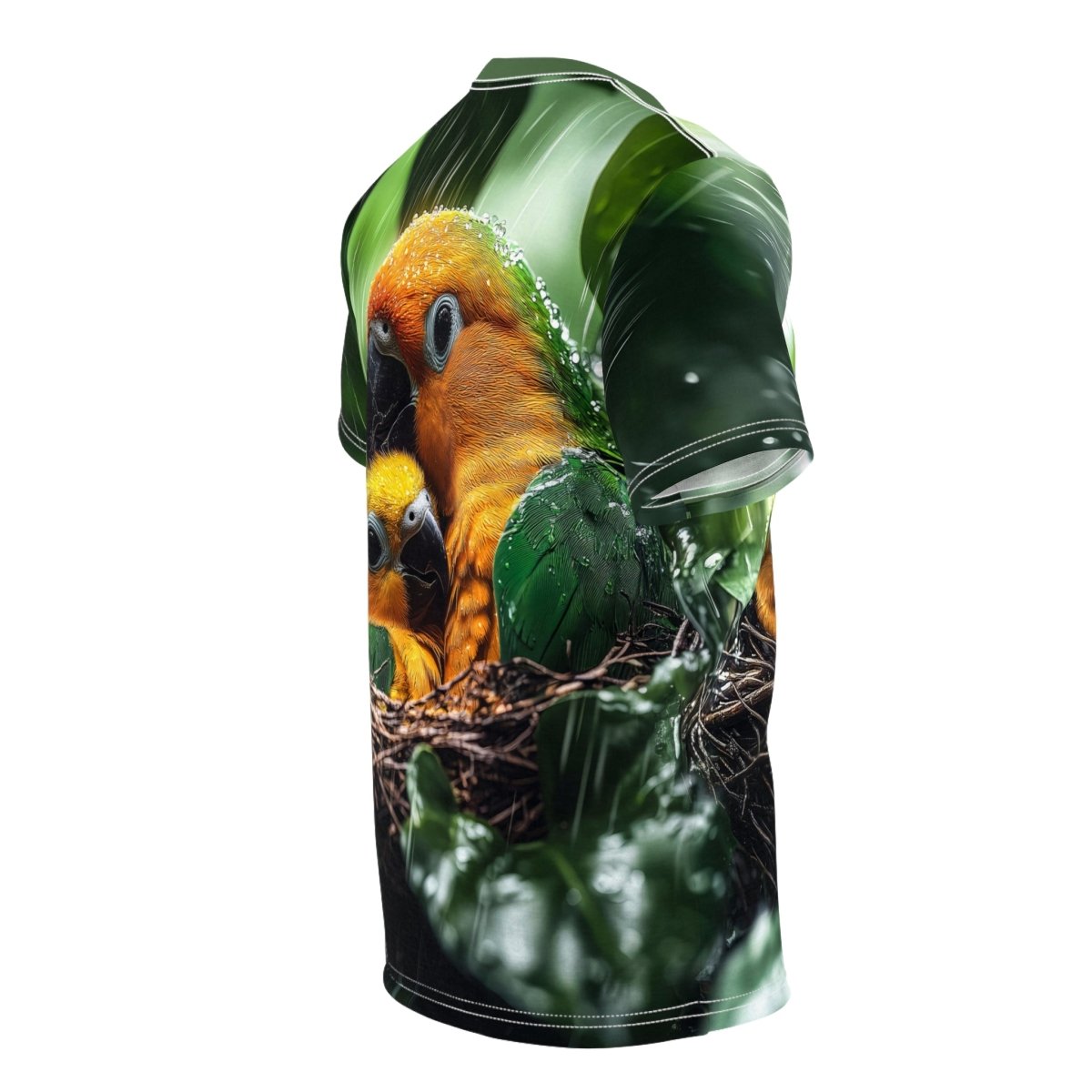 Rainforest Guardians: Parrot Family AOP T-Shirt - Elegant Deer