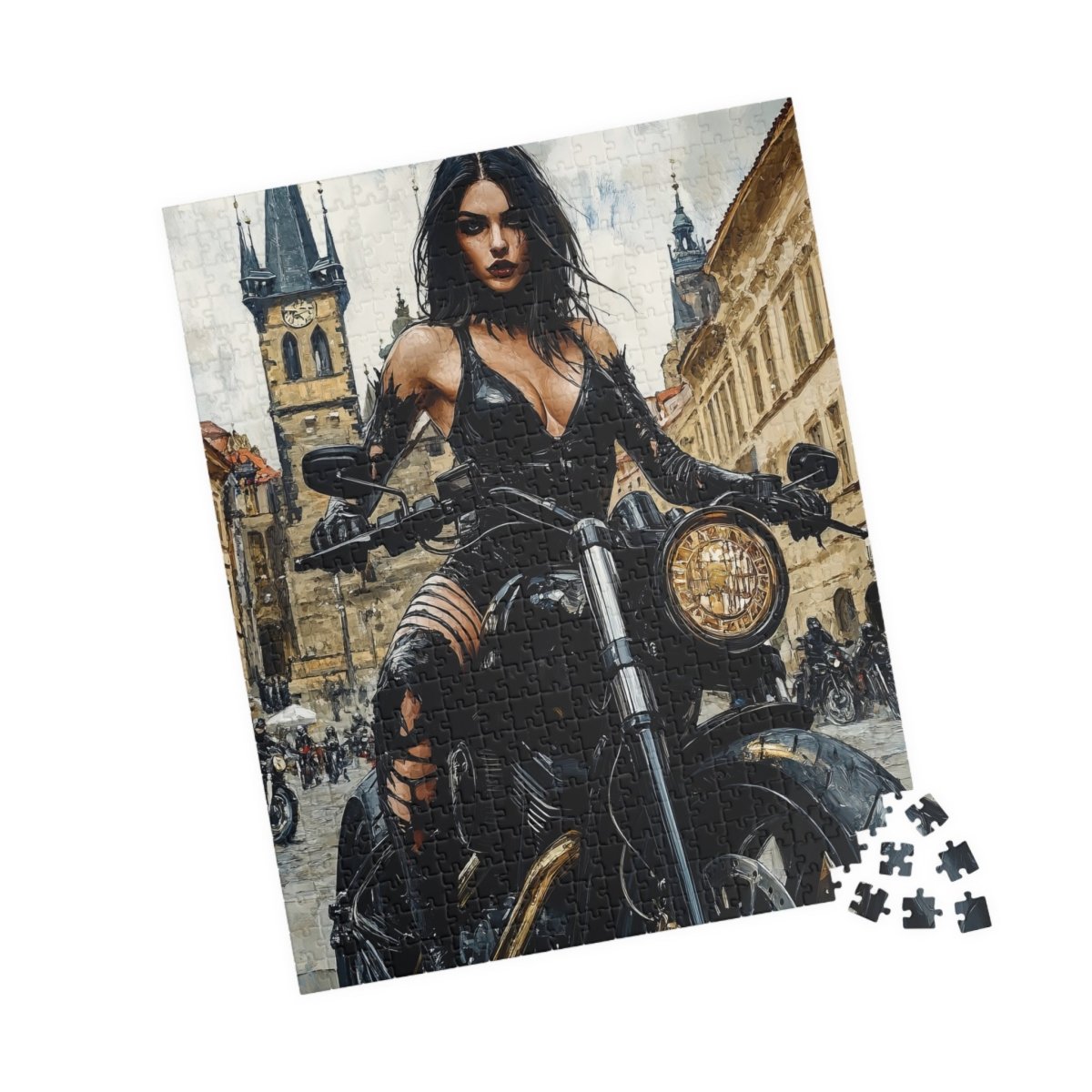 🏍️ Rebel Biker Girl Puzzle – Urban Freedom Edition 🖤 - Elegant Deer