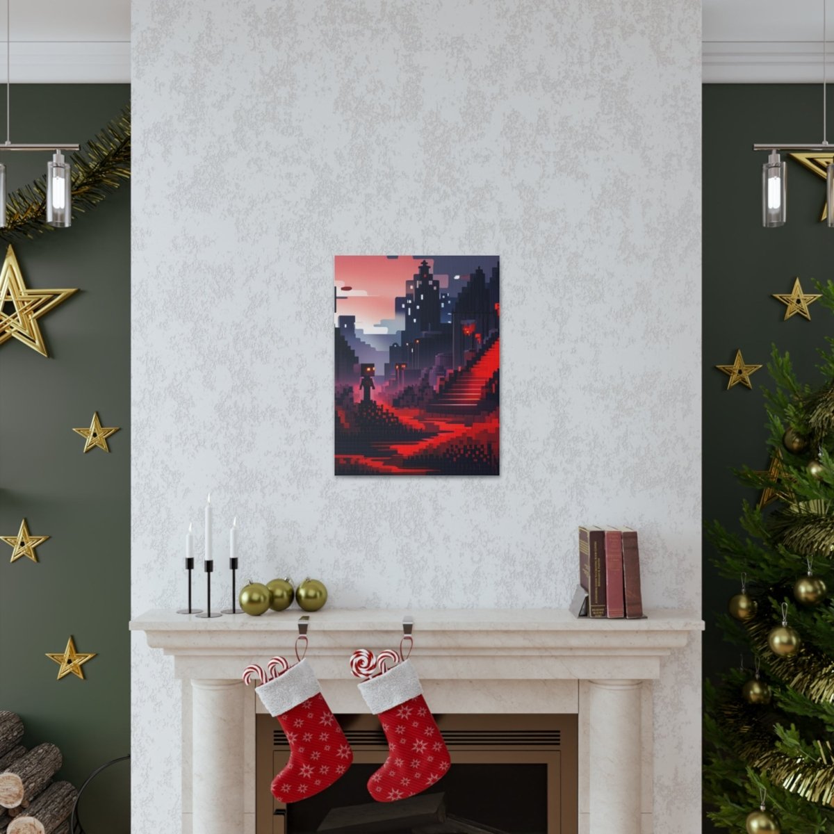 Red Creepy Castle Canvas Poster - Elegant Deer