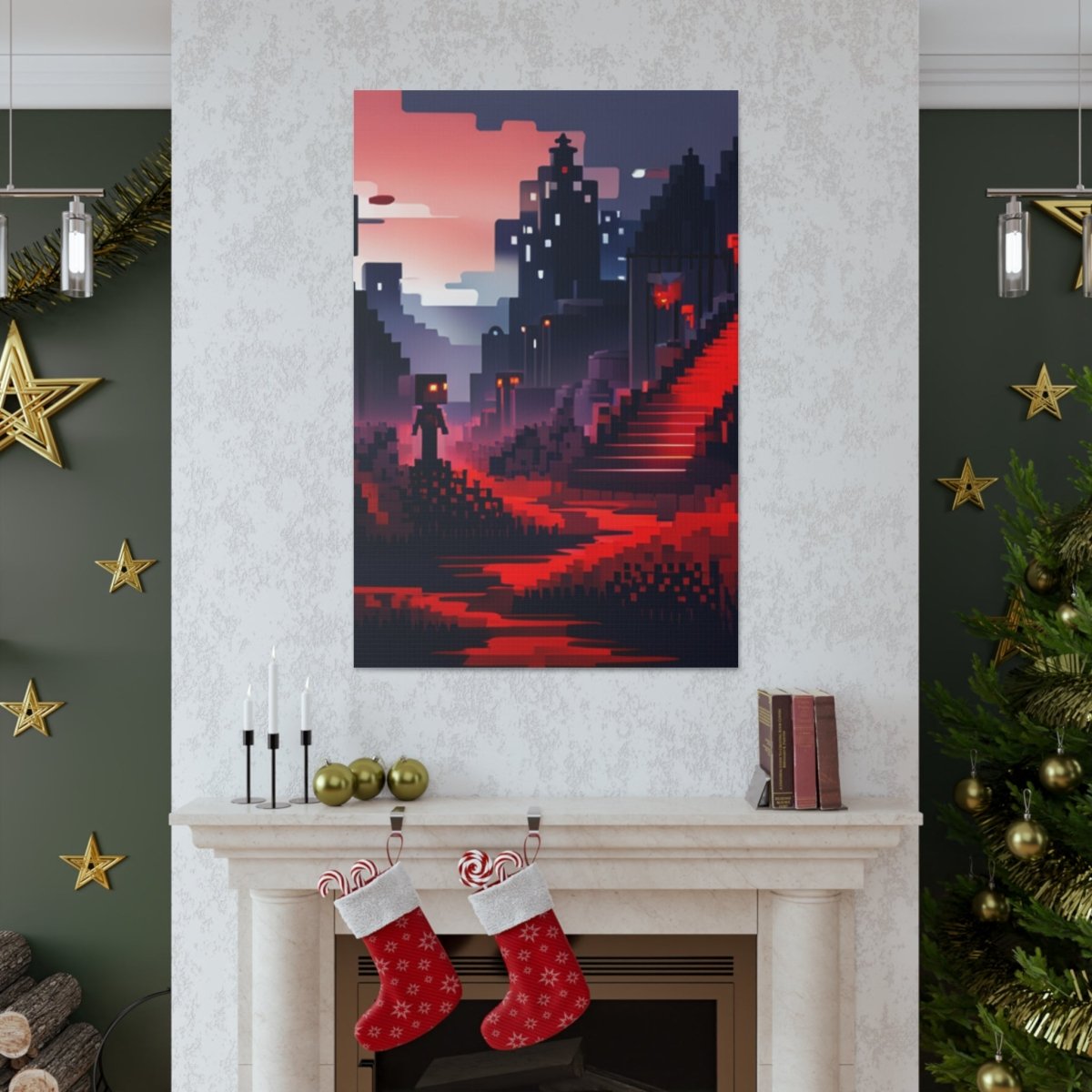 Red Creepy Castle Canvas Poster - Elegant Deer