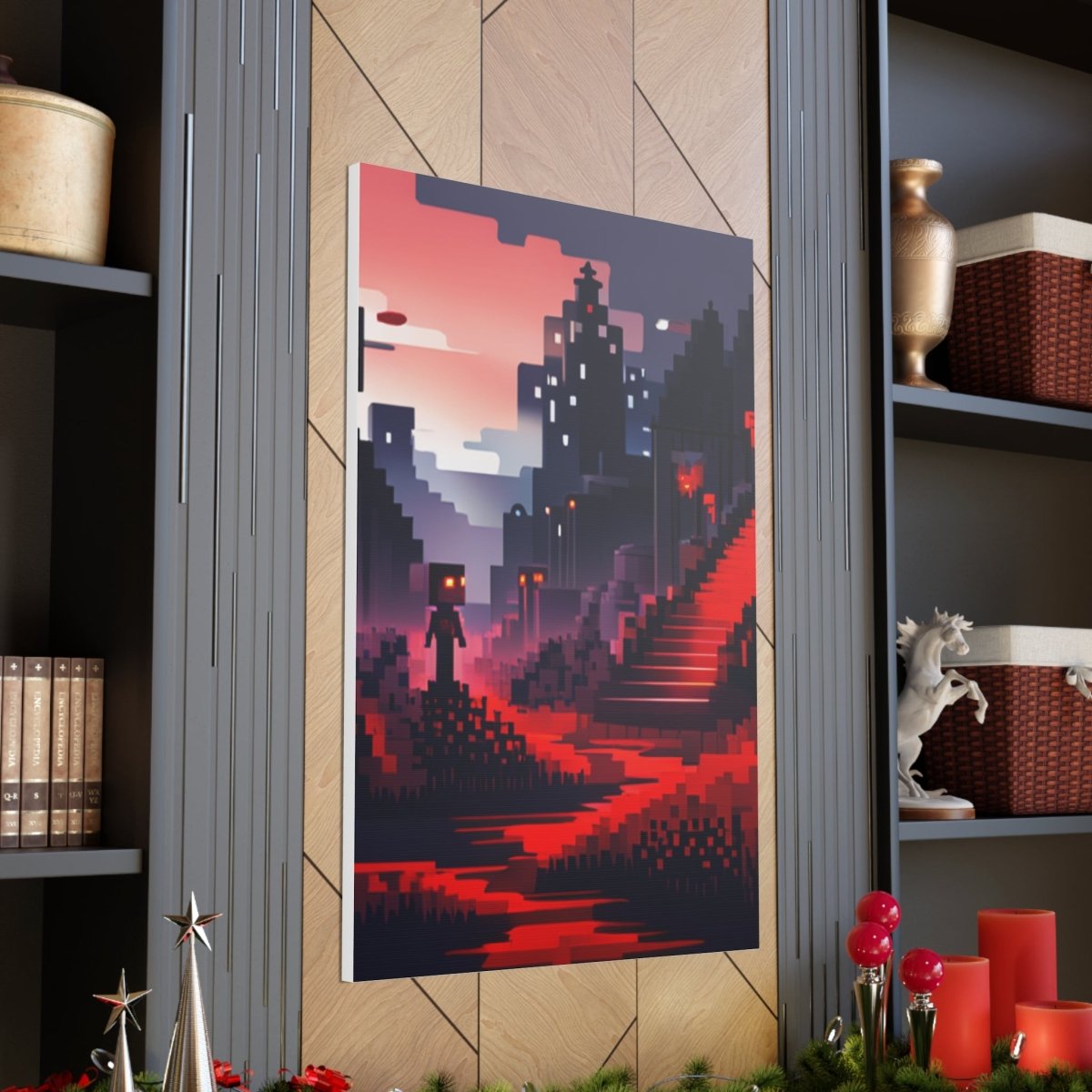 Red Creepy Castle Canvas Poster - Elegant Deer