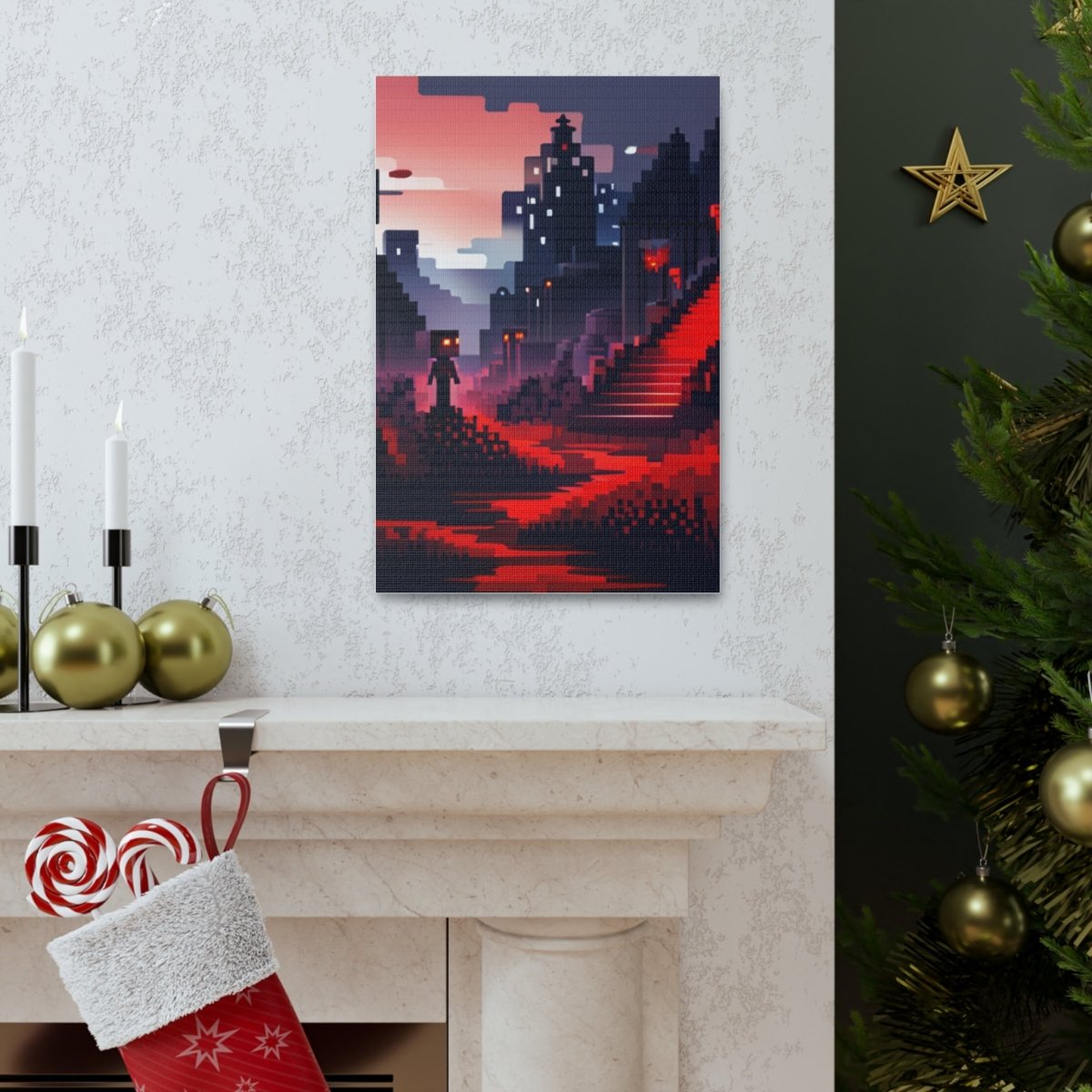 Red Creepy Castle Canvas Poster - Elegant Deer
