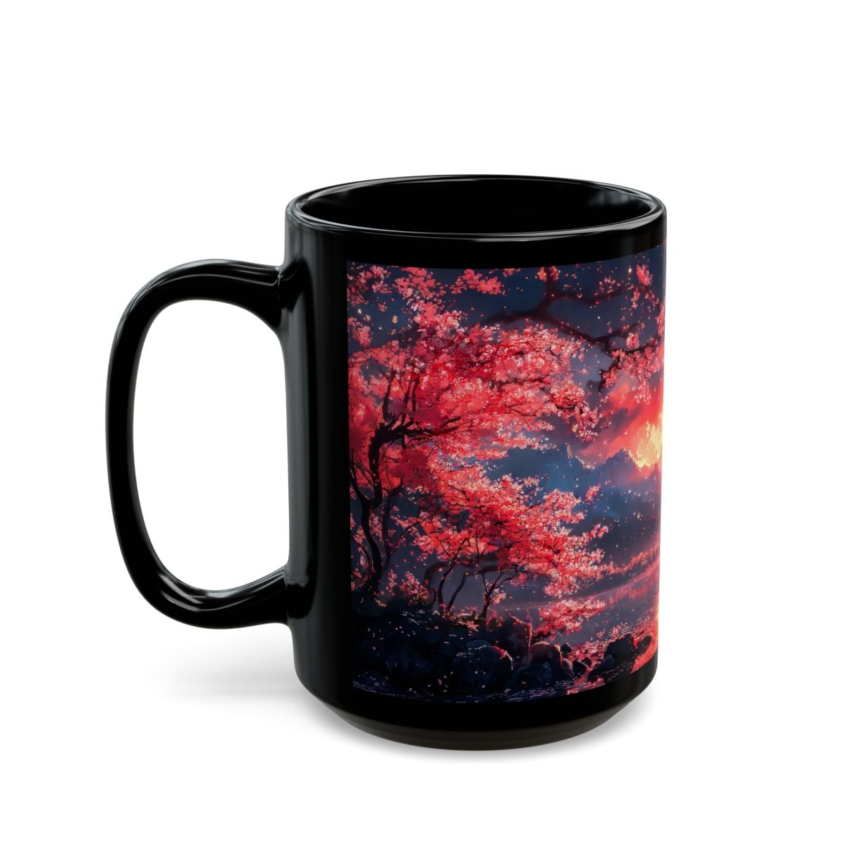 Romantic Cherry Blossom Sunset Mug - Valentine's Edition 15oz - Elegant Deer