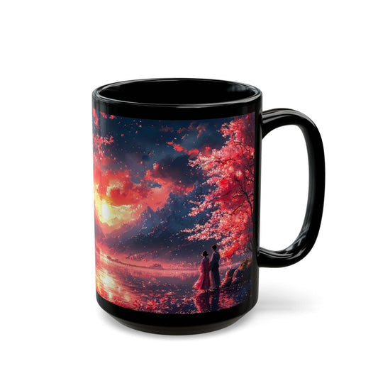 Romantic Cherry Blossom Sunset Mug - Valentine's Edition 15oz - Elegant Deer