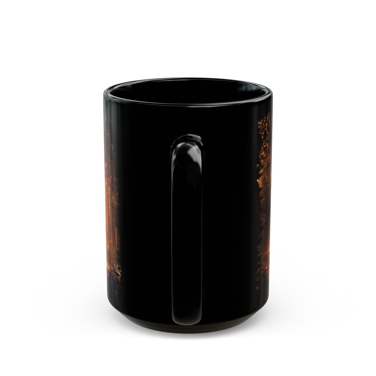 Steampunk Romance Black Mug – Vintage Clockwork Love Scene 15oz - Elegant Deer
