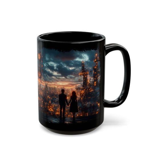 Steampunk Skyline Romance Coffee Mug 15oz - Elegant Deer