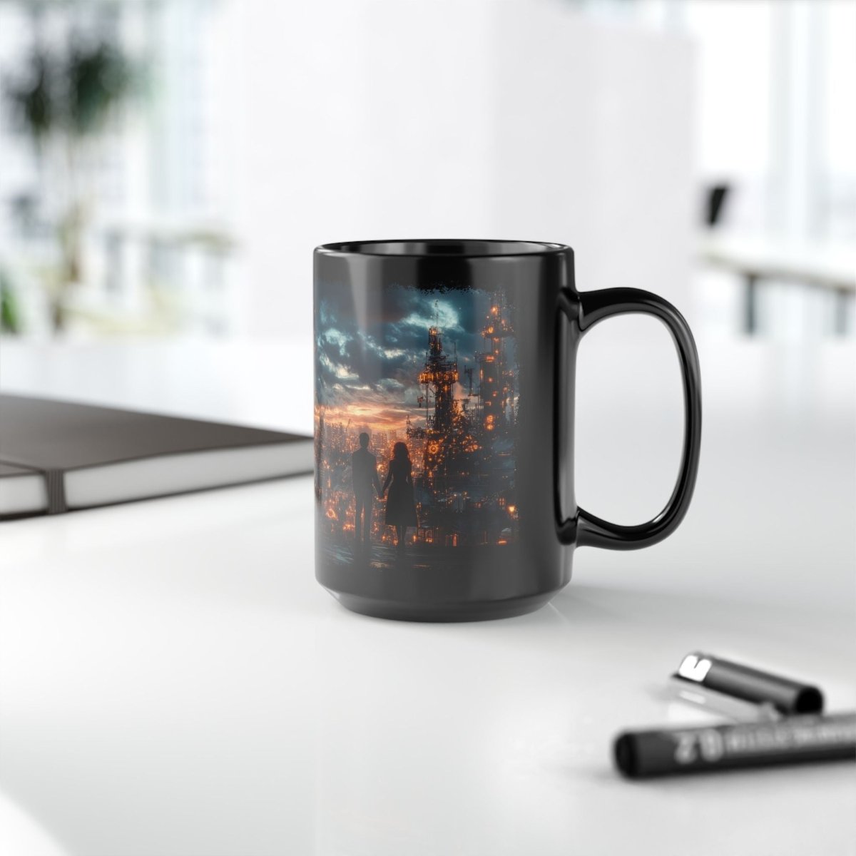 Steampunk Skyline Romance Coffee Mug 15oz - Elegant Deer