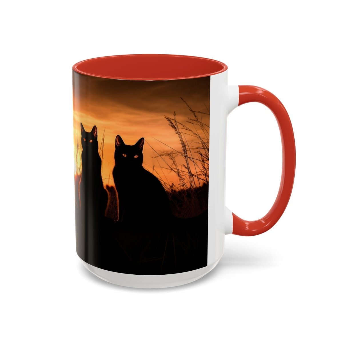 Sunset Cat Silhouette Coffee Mug, 15oz - Elegant Deer