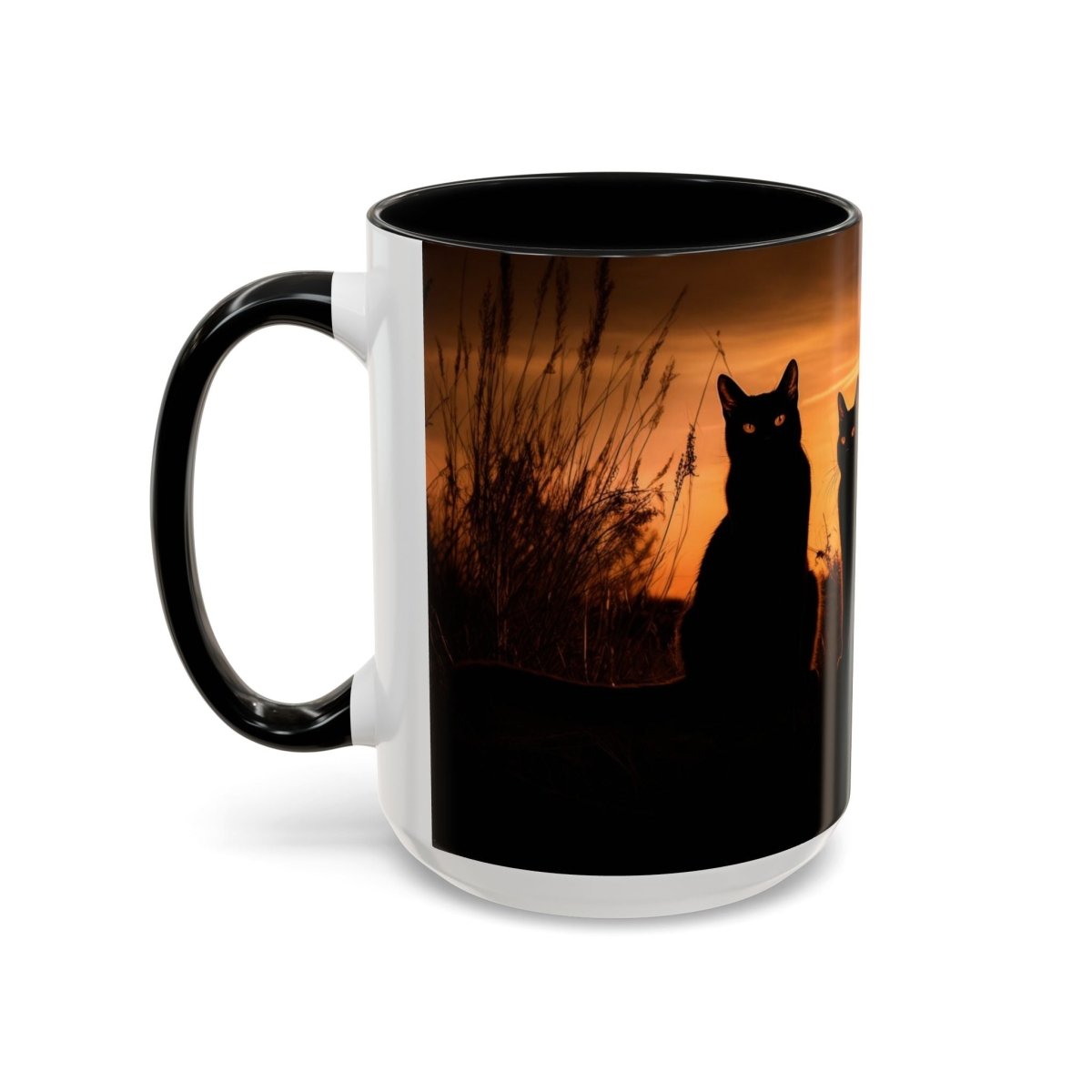 Sunset Cat Silhouette Coffee Mug, 15oz - Elegant Deer