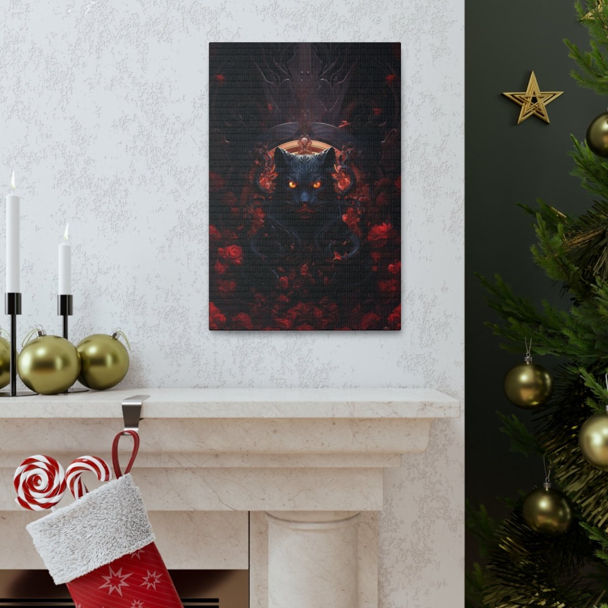 Sureal Rose Red Cat Canvas Poster - Elegant Deer