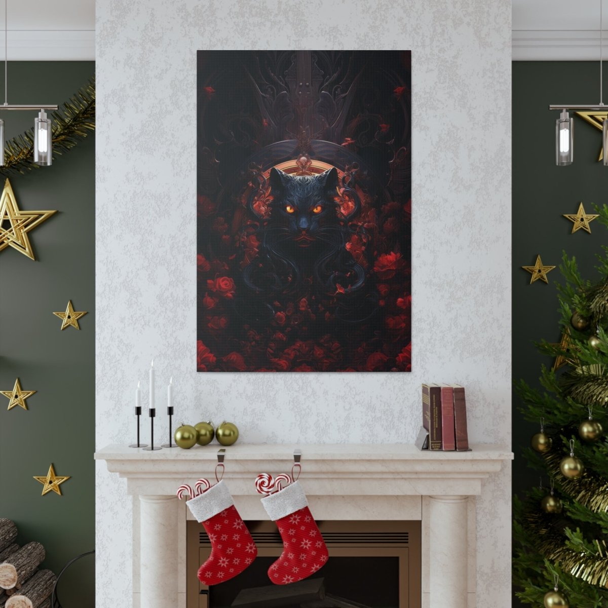 Sureal Rose Red Cat Canvas Poster - Elegant Deer